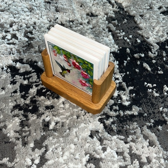 Wilma B.Vincent Hummingbird and Flowers Ceramic Tile with Wooden Stand - Picture 2 of 7